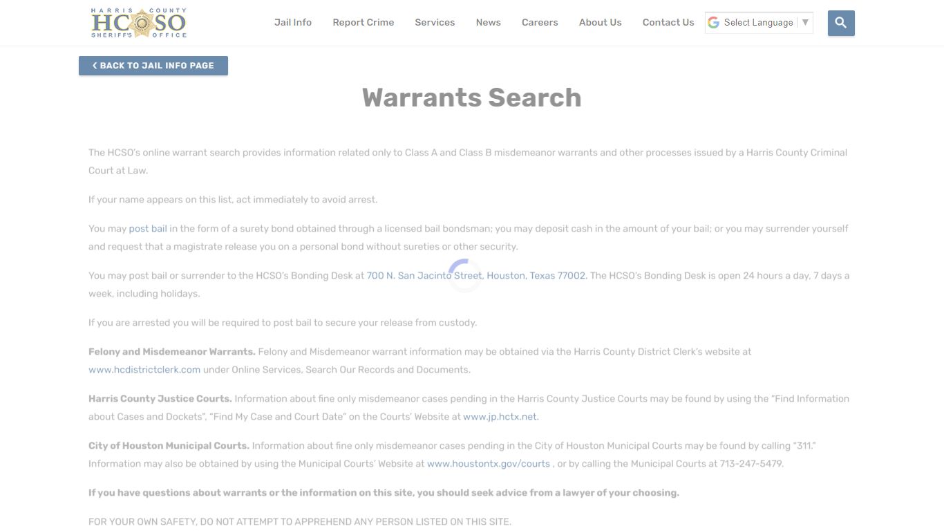 Warrants Search—Harris County Texas Sheriff's Office